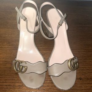 Gucci Double G Leather Logo Block Heels